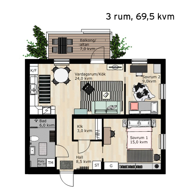 Lägenhet, 3 rooms, 70 sqm, Bålsta – bild 3