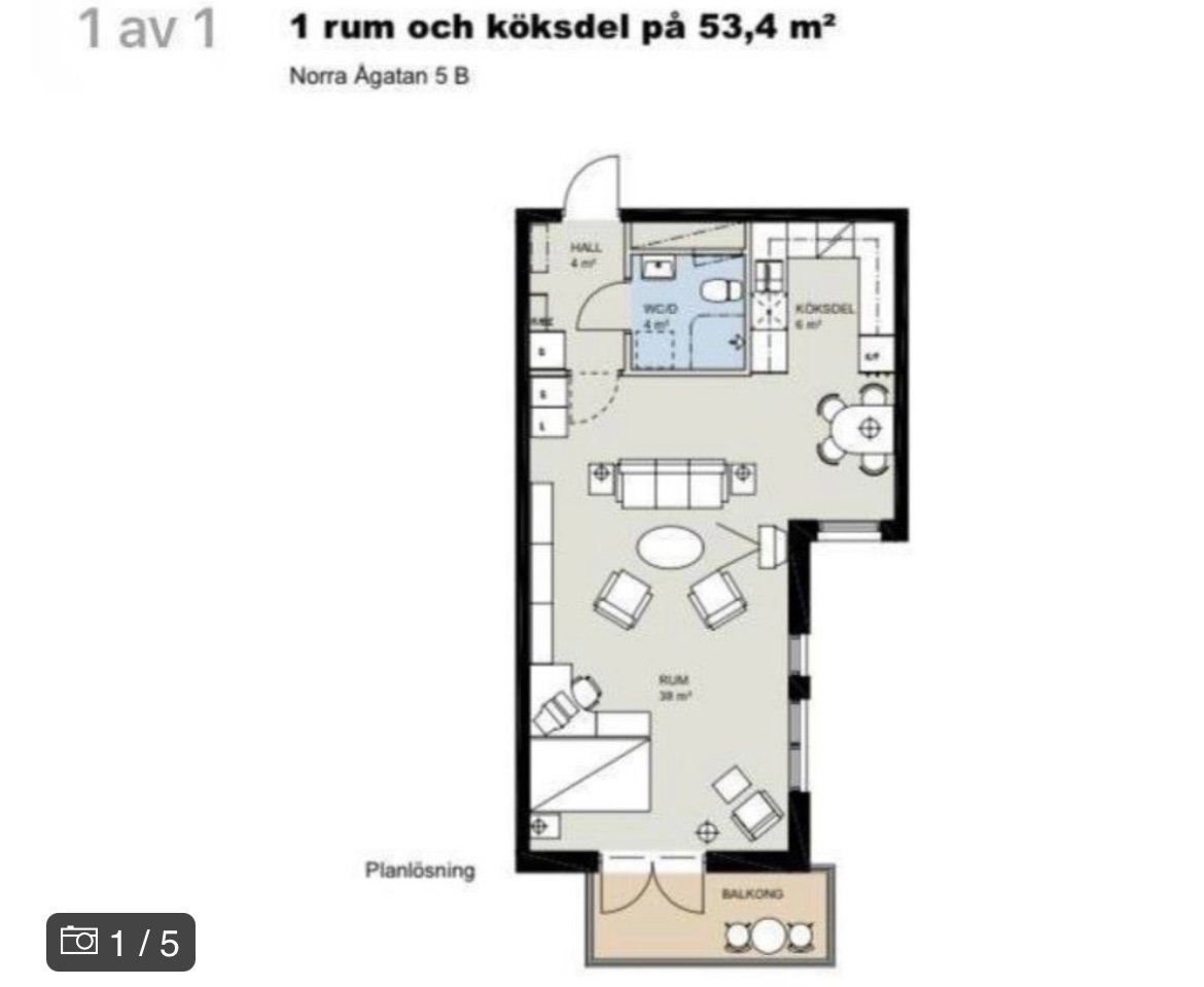 Lägenhet, 1 rooms, 54 sqm, Göteborg – bild 2