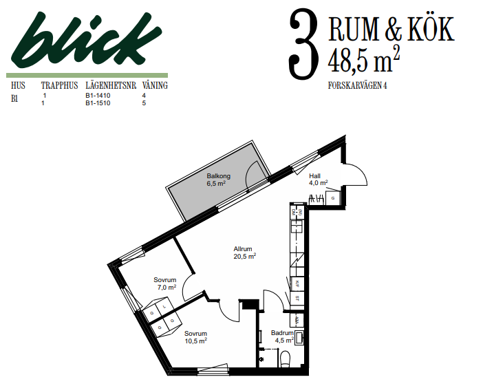Lägenhet, 3 rooms, 48 sqm, Flemingsberg