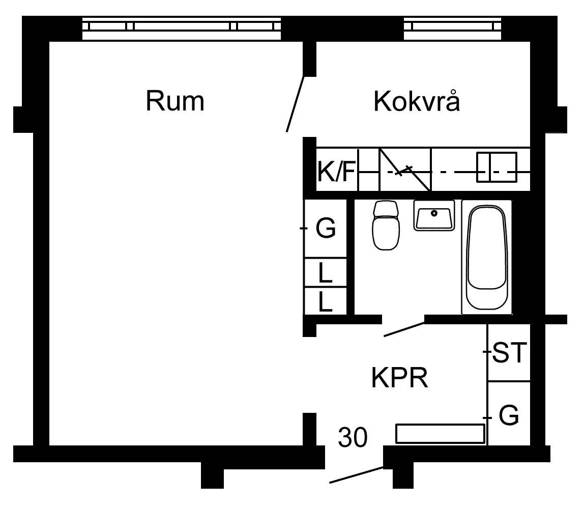 Lägenhet, 1 rooms, 37 sqm, Jörn