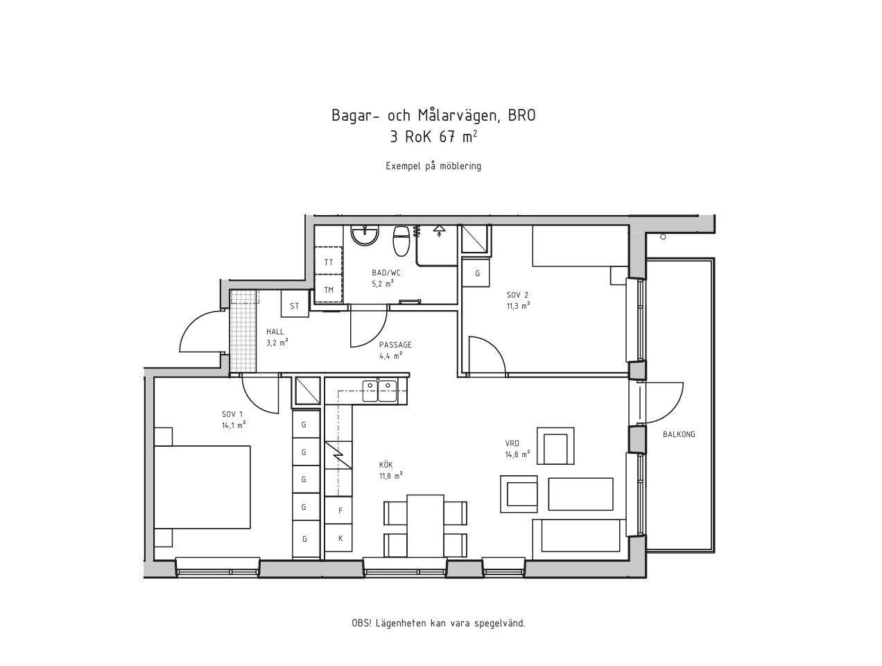Lägenhet, 3 rooms, 67 sqm, Bro – Bro