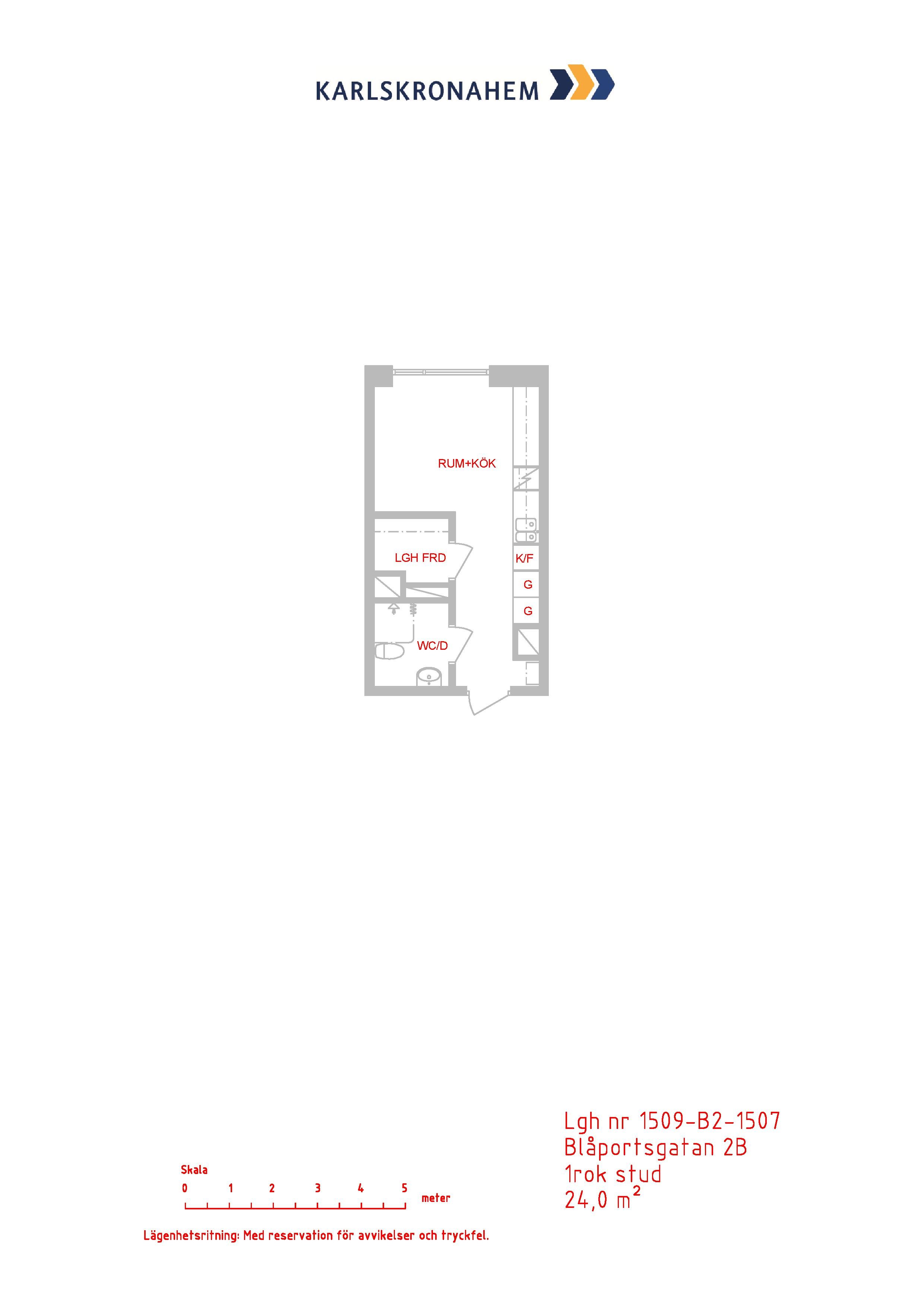 Lägenhet, 1 rooms, 24 sqm, Karlskrona
