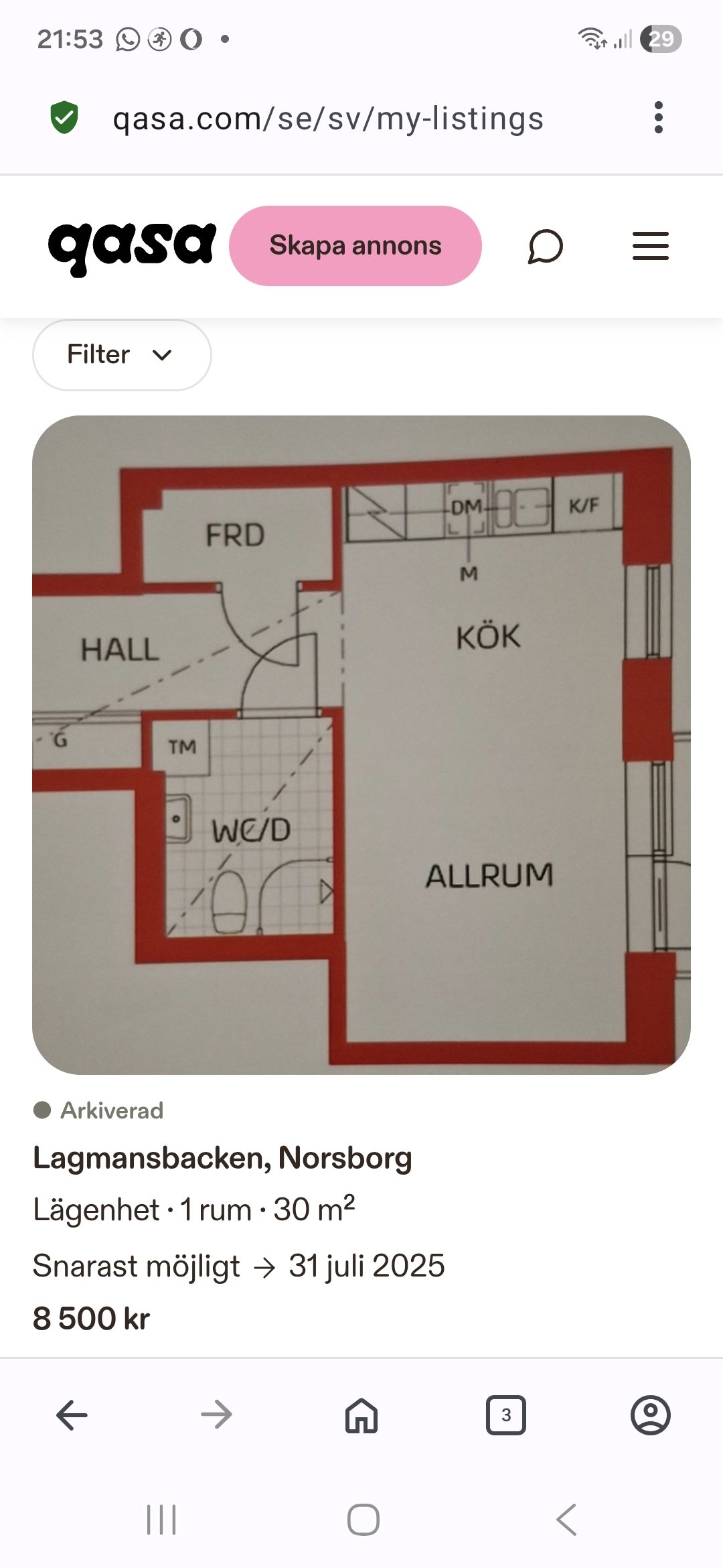 Lägenhet, 1 rooms, 30 sqm, Norsborg – Norsborg