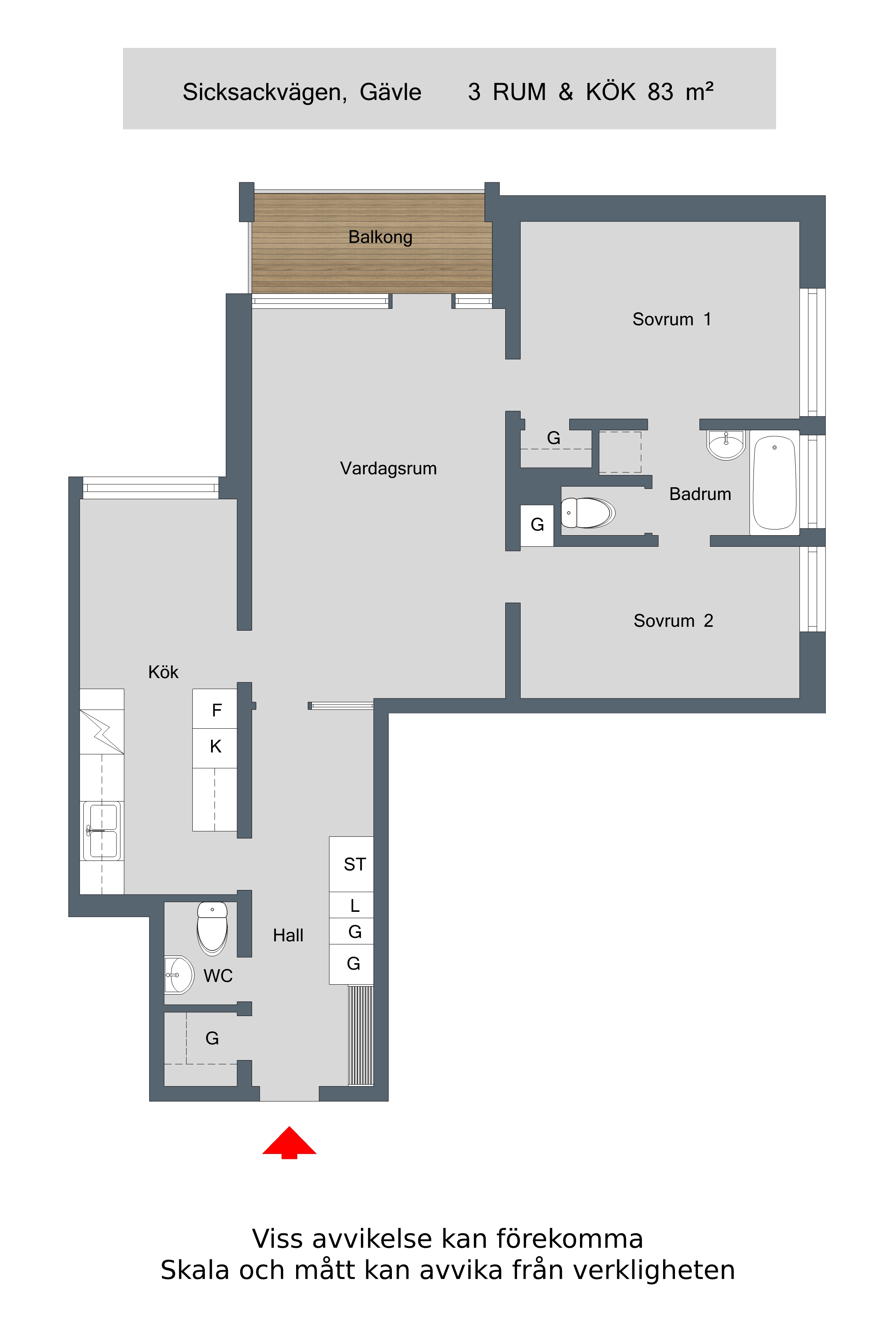 Lägenhet, 3 rooms, 83 sqm, Gävle – bild 2
