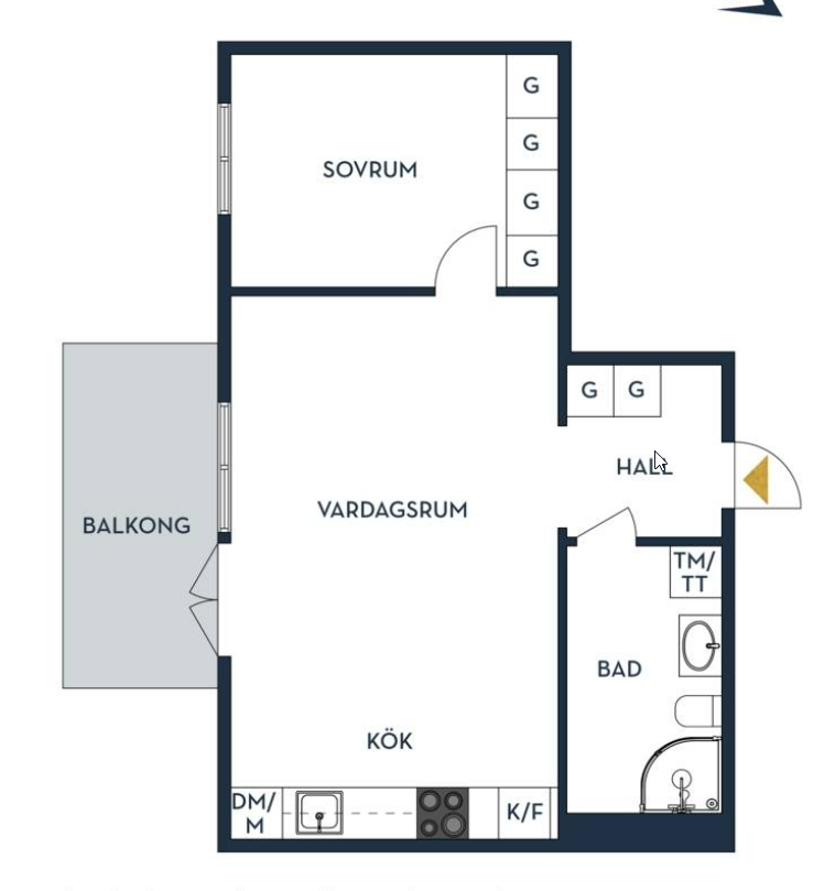 Lägenhet, 2 rooms, 46 sqm, Västra Frölunda