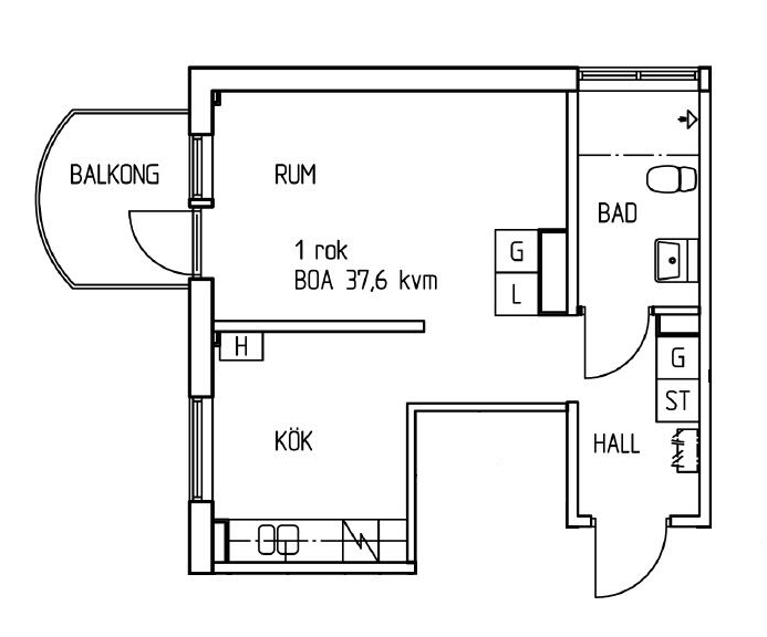 Lägenhet, 2 rooms, 37 sqm, Västerås
