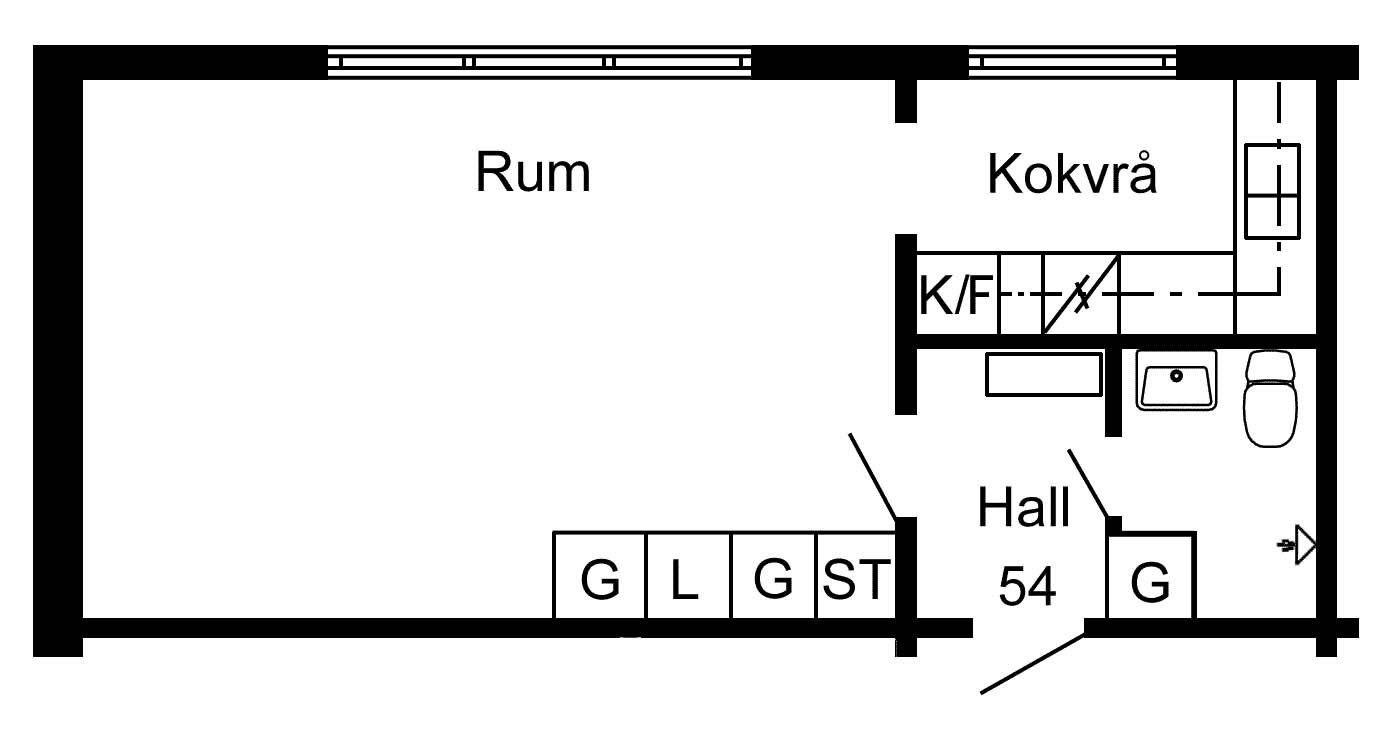 Lägenhet, 1 rooms, 32 sqm, Jörn