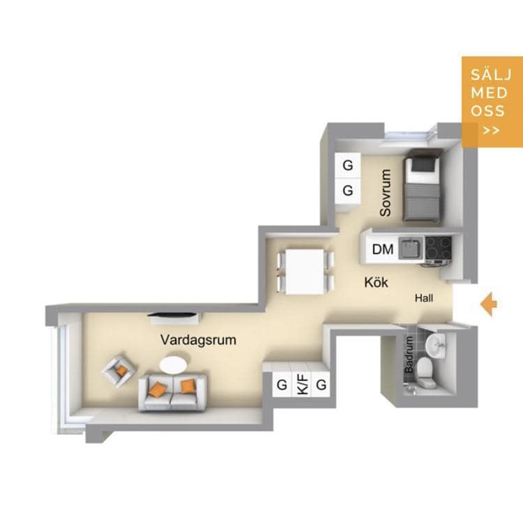 Lägenhet, 2 rooms, 37 sqm, Malmö – Malmö