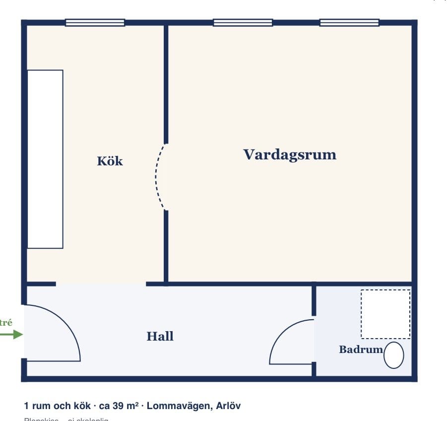 Lägenhet, 1 rooms, 39 sqm, Arlöv
