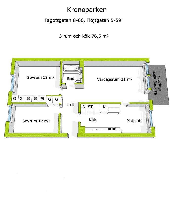 Lägenhet, 3 rooms, 76 sqm, Karlstad – bild 2