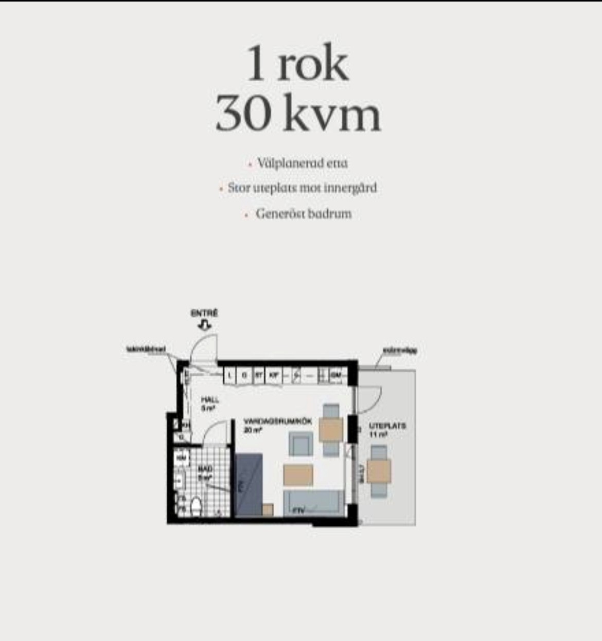 Lägenhet, 1 rooms, 30 sqm, Älvsjö