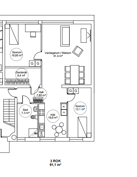 Lägenhet, 3 rooms, 92 sqm, Skänninge – bild 4