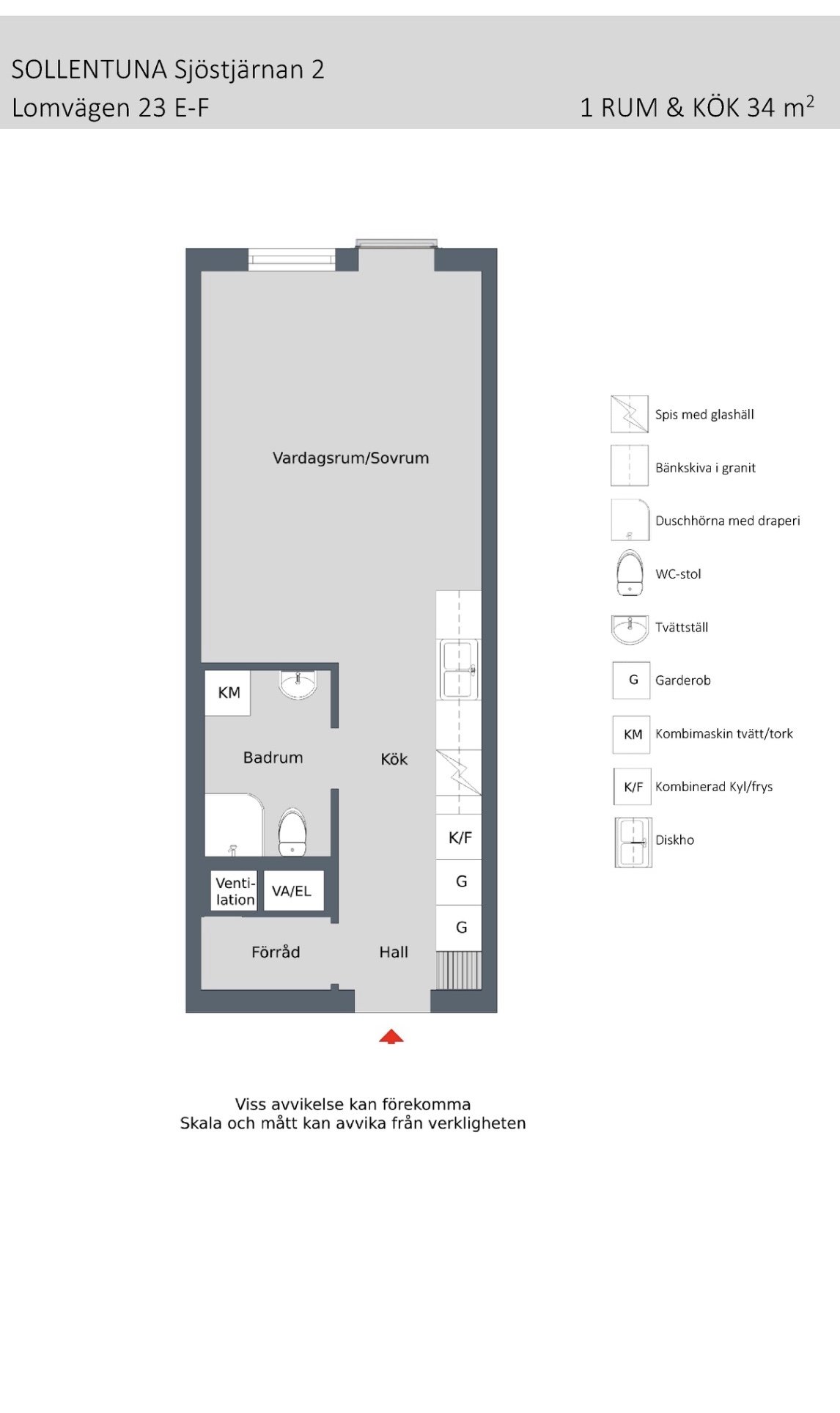 Lägenhet, 1 rooms, 34 sqm, Sollentuna
