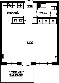 Lägenhet, 1 rooms, 42 sqm, Umeå