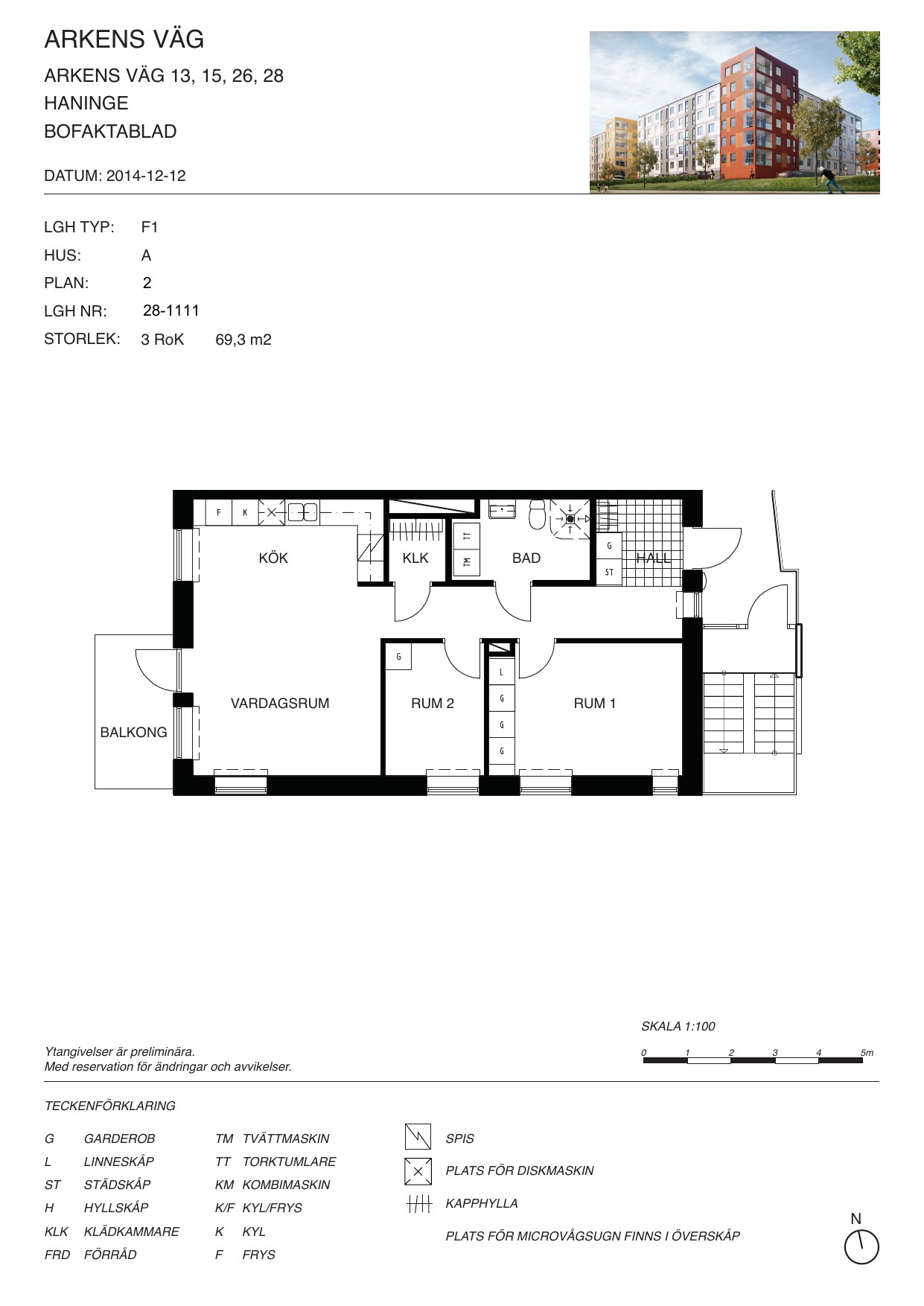Lägenhet, 3 rooms, 69 sqm, Handen