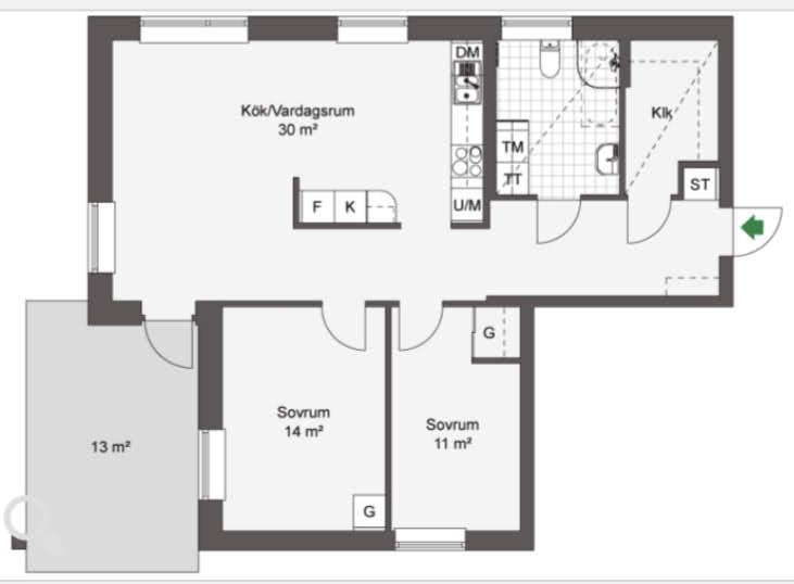 Lägenhet, 3 rooms, 78 sqm, Växjö