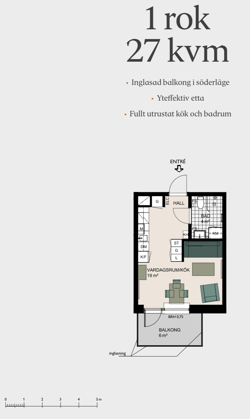 Lägenhet, 1 rooms, 27 sqm, Järfälla